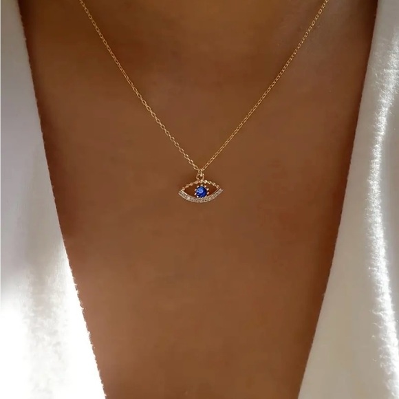Jewelry - Rhinestone Evil Eye Pendant Necklace – Stylish Protection Charm, Gold